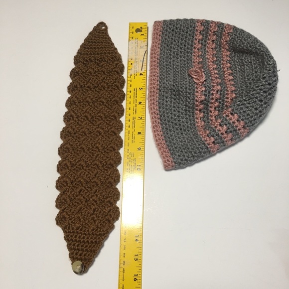 TRENDING TOBOGGAN & HEADBAND EAR COVERS GRAY PINK BROWN - Picture 7 of 8